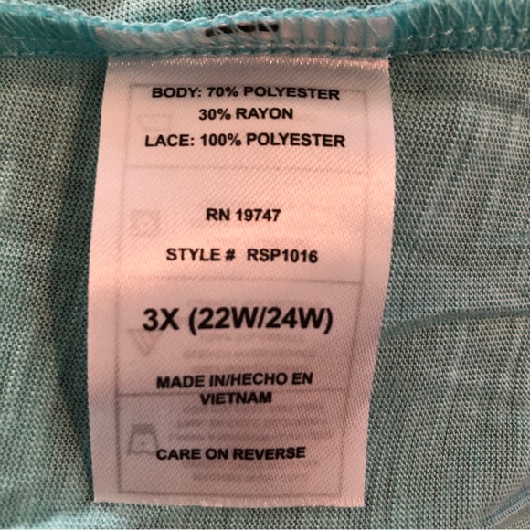 REAL SIZE Womens Semi Loose Top Size 3X Turquoise Crocheted Neckline NWOT - Picture 7 of 8